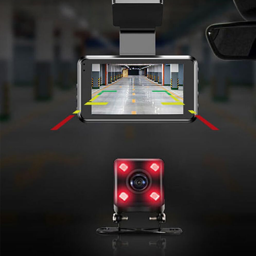WiFi 1080P car camera - Dual lens with 3" IPS display, night vision and 24h parking mode