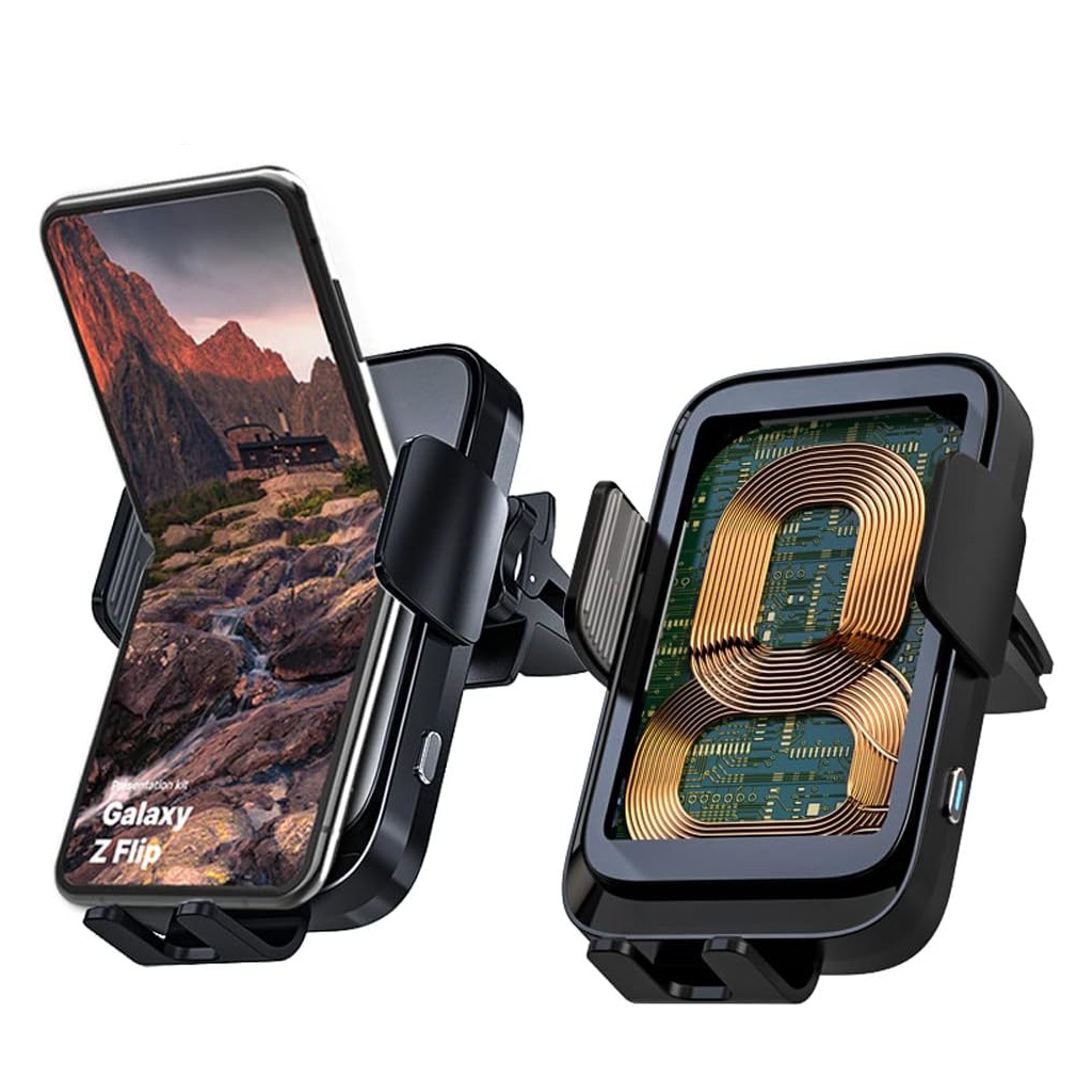 Wireless car charger - Double coil, support for Galaxy Z Flip 5/4/3, S22/S21, iPhone 14/13