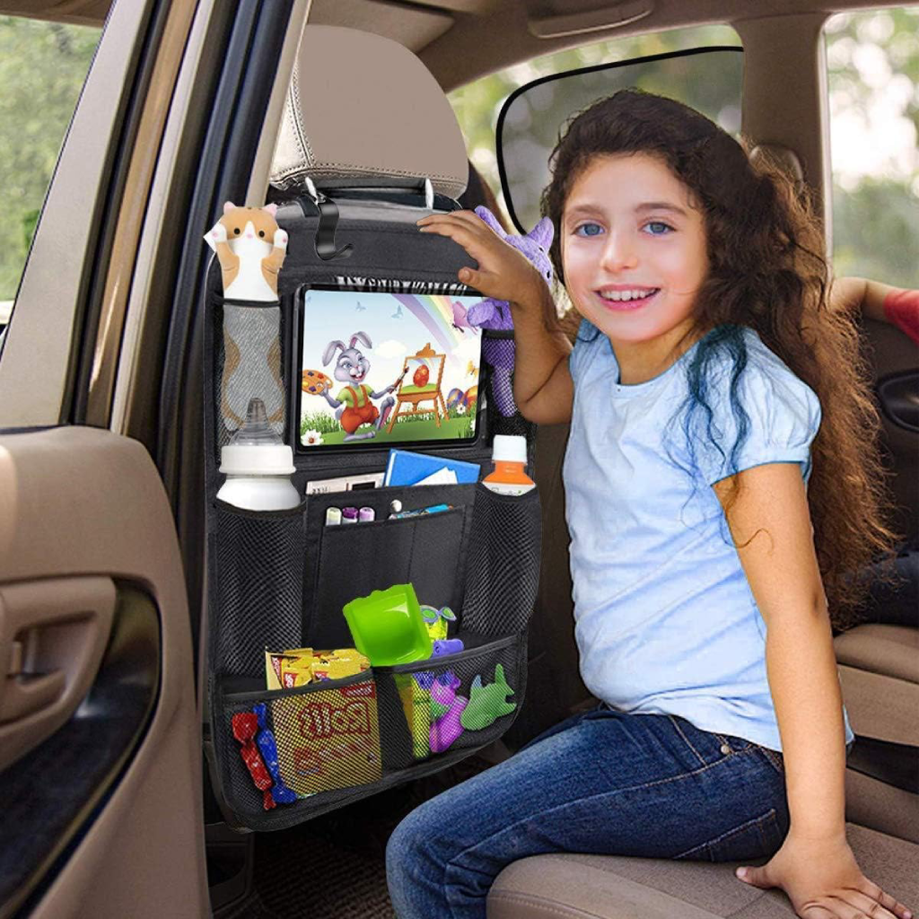 Car rear seat organizer - Tablet holder, multiple pockets, protective cover